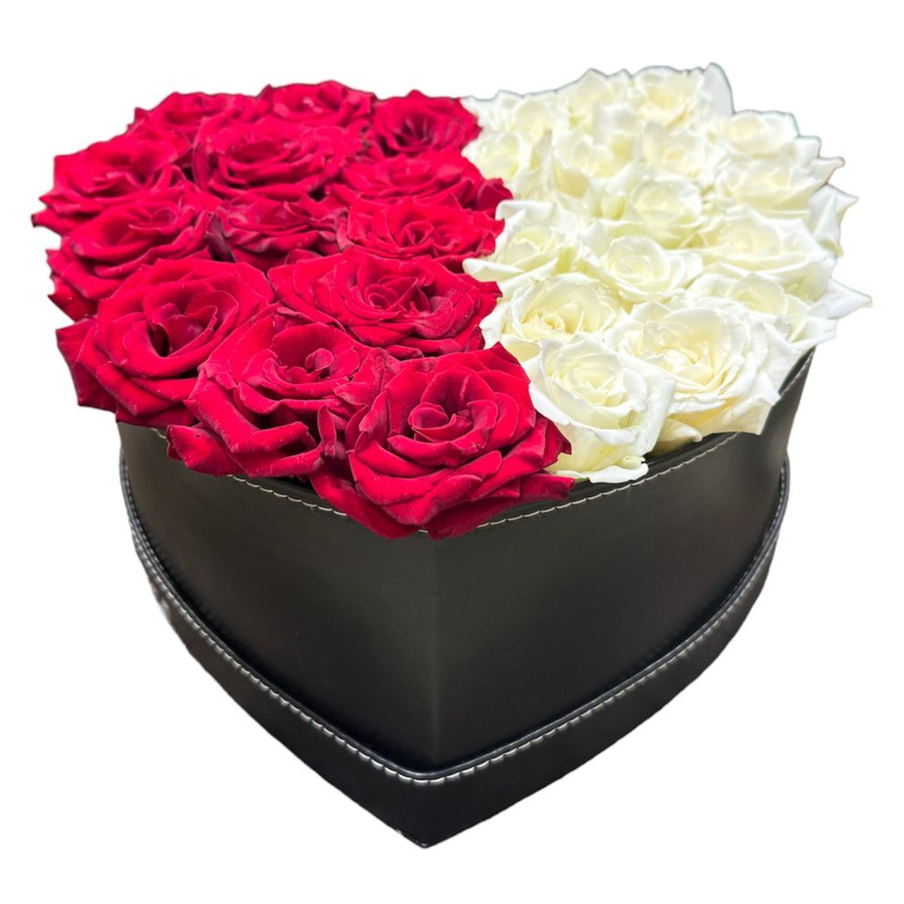 Heart Box with Red & White Roses | Code 117