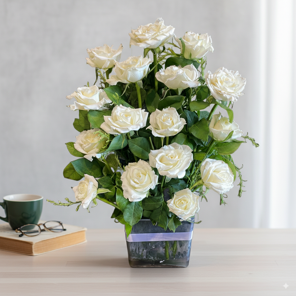 White Roses in Vase | Code 132