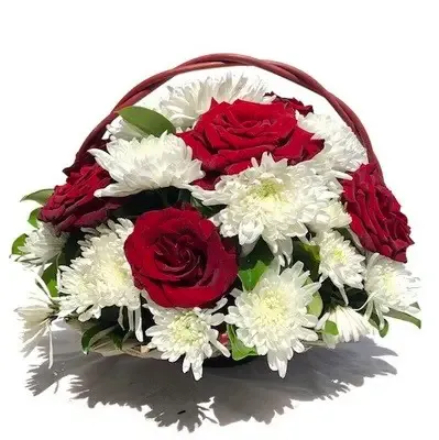 Red & White Rose Chrysanthemum Basket | Code 105