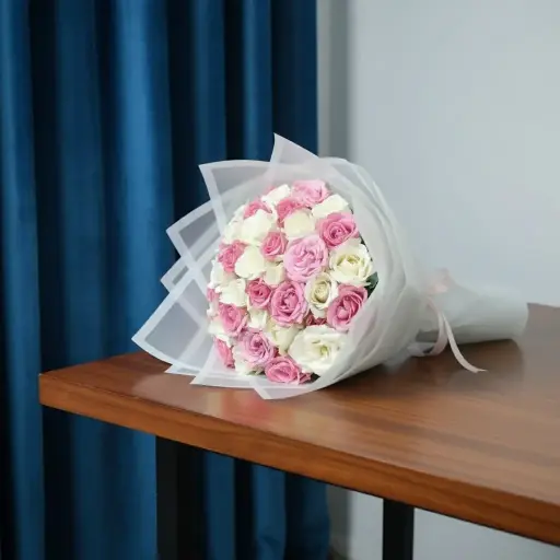 [161] باقة ورد وردي وأبيض | كود 161